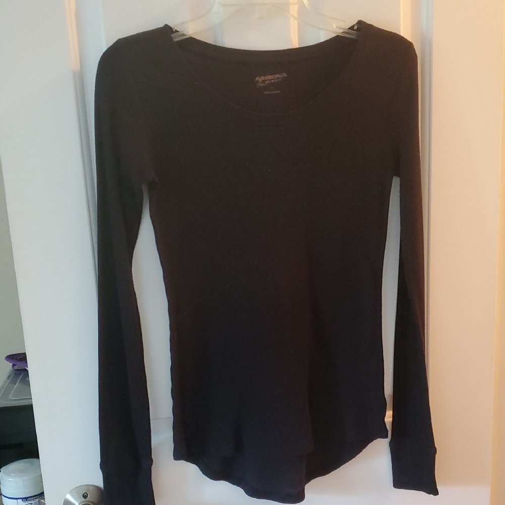 a new day Women's Black Waffle Knit Long Sleeve Top